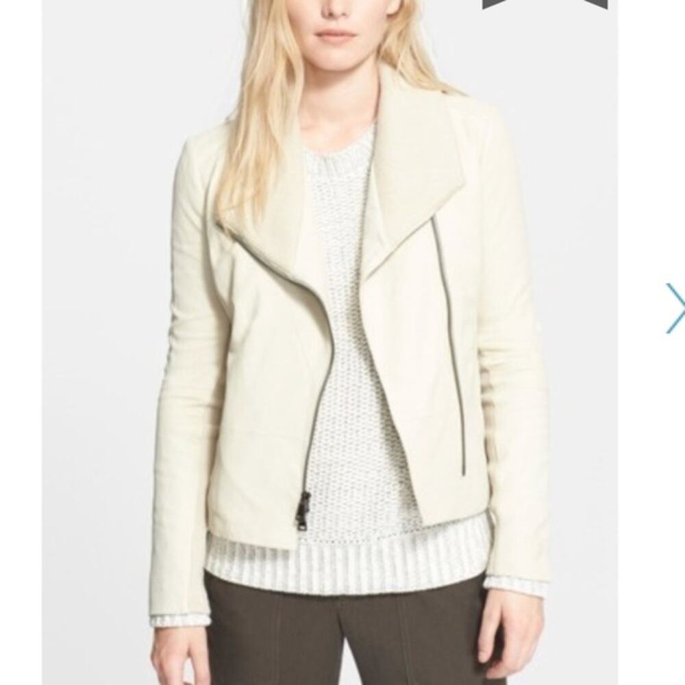 Vince Ribbed Collar Leather Jacket